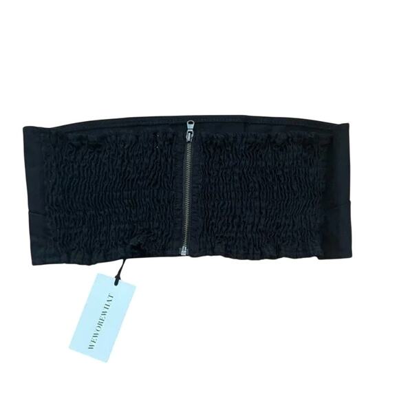 NWT WeWoreWhat Smocked Bandeau Top Sleeveless Zip Hook Eye‎ Back Closure M Black - Picture 6 of 16